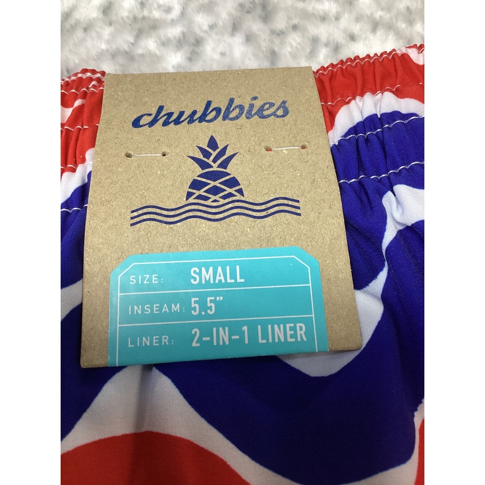 Chubbies The Doodle Dances 5.5" Swim Trunks Red White Blue Wavy Small NEW - Picture 4 of 6